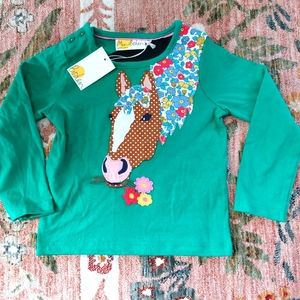 NWT miniBODEN toddler shirt 2-3Y Green Pepper Horse long sleeve